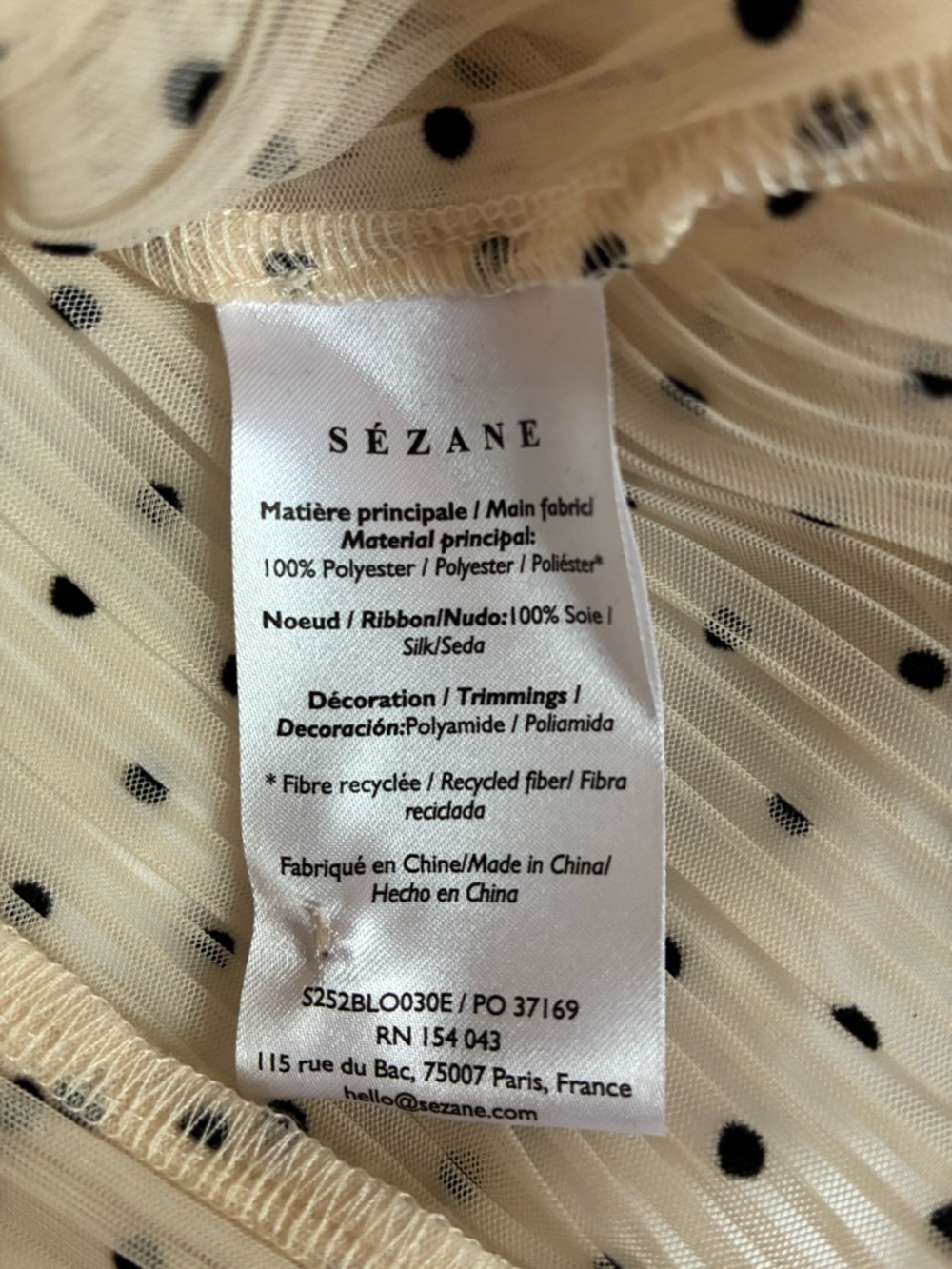 Sezane Cream Polka Dot Ruffled Blouse with Black Bow - Picture 4 of 11